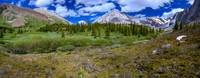 The Dormer Headwaters Pass at left and our escape route under Psychic NE1 at right.