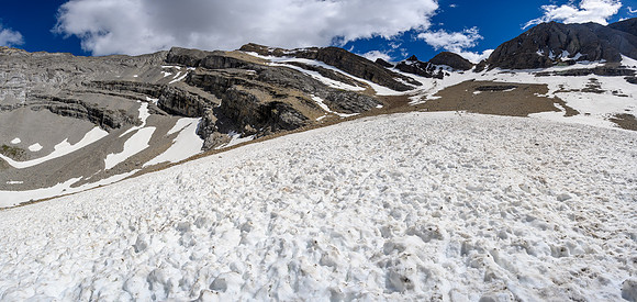 Views back up our descent route - looks very difficult from here.