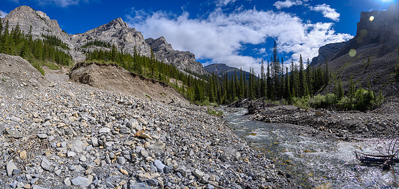 Hiking up Haunted Creek. Haunted Peak visible at center distance.