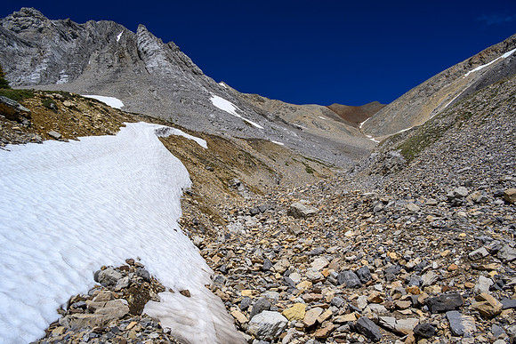 Views to the distant Psychic and Psychic E col. The peak just visible left of center.