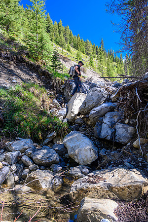 Hiking up a small creek towards Psychic Peak.
