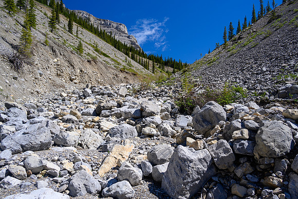 Hiking up a small creek towards Psychic Peak.