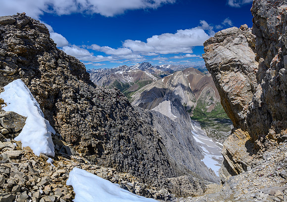 Puma Peak shows up through a gap in the ridge.
