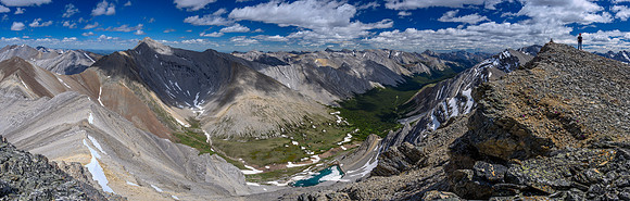 The Ghost River headwaters under Mount Oliver. Revenant Peak at right. Costigan and Saddle at center