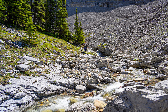 Hiking up a small creek towards Psychic Peak.