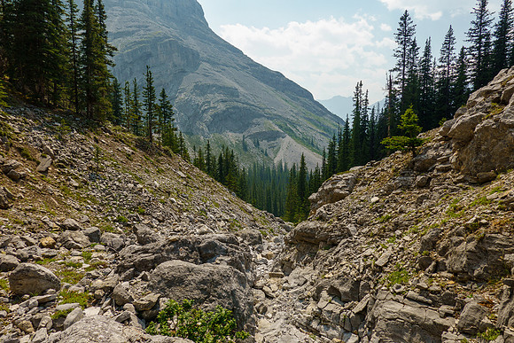 Hiking down the access stream.