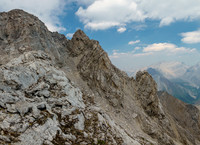 The steep scree and rubble gully that accesses the summit.
