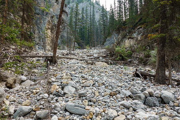 Hiking the access creek through a narrows.