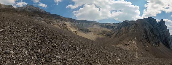 Views up the south face (L) and the interesting south bowl (R).