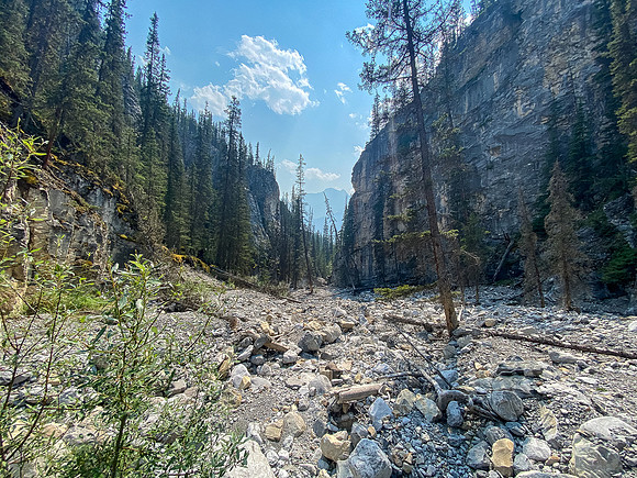 Hiking down the access stream.