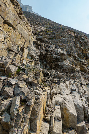 Stepped terrain on the lower south face.