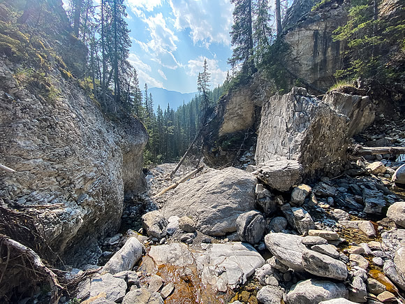 Hiking down the access stream.
