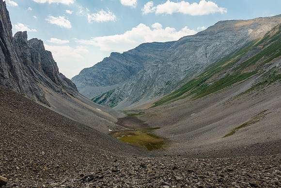 Descending to the dried up lake.
