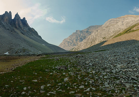 Views back along the lake bed, interesting towers at left.