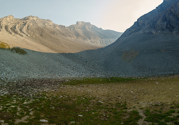 Hiking through the lake bed. Solstice at center distance.