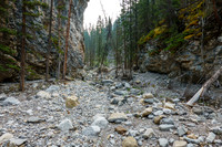 Hiking the access creek through a narrows.