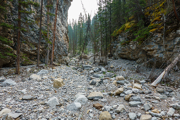 Hiking the access creek through a narrows.