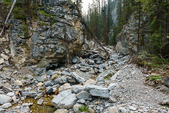 Hiking the access creek through a narrows.
