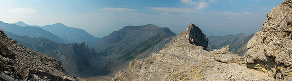 At the col, looking back at my approach route and the west ridge.