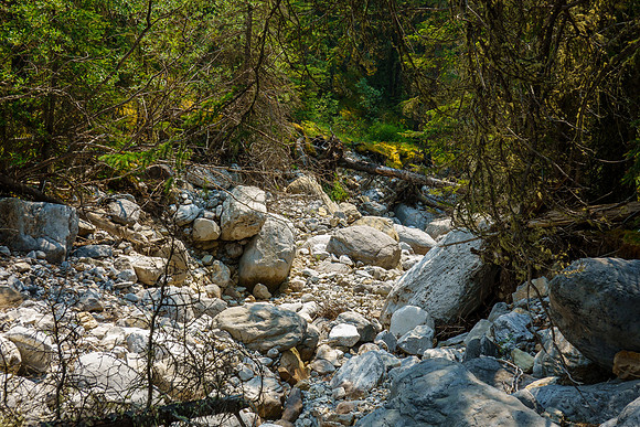 Hiking down the access stream.