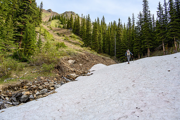 Hiking up the approach creek.