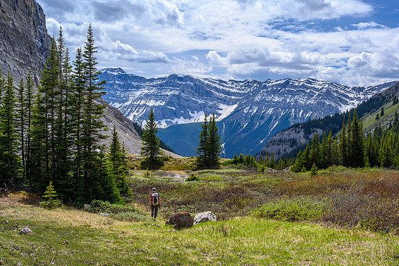 Hiking back into the approach creek.