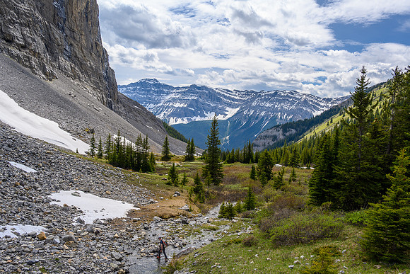 Hiking back into the approach creek.