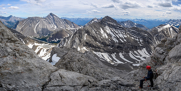 Descending the tricky (and loose) SE ridge.