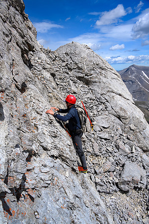 Descending the tricky (and loose) SE ridge.