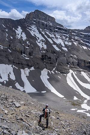 Descending back to the valley under Solstice Peak.