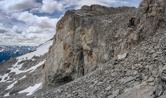 Descending the tricky (and loose) SE ridge.