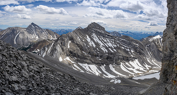 Descending the tricky (and loose) SE ridge towards Solstice Peak.