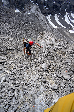 Scrambling the SE ridge.