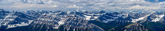 Distant peaks over the Cascade massif include Pilot (L) and the Goodsirs (R) over Elaphus Peak.