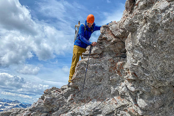 Descending the tricky (and loose) SE ridge.