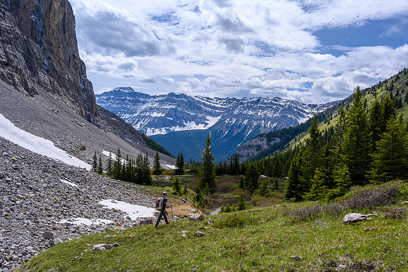 Hiking back into the approach creek.