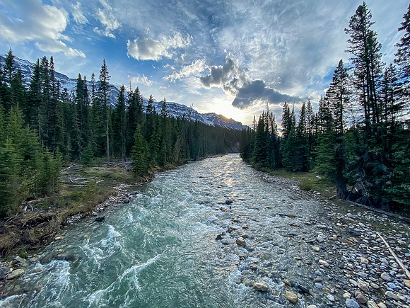 Views up the Cascade River from the bridge on the Cascade fire road.