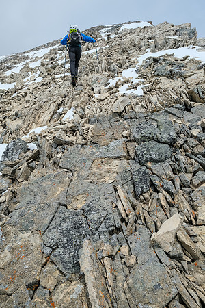 Phil ascends easy slopes to the summit of Haunted Peak.