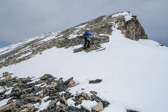 Phil ascends easy slopes to the summit of Haunted Peak.