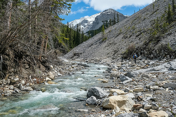 Hiking up the access creek.