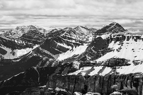 Sira peak at right with Mount Ball in clouds at left.
