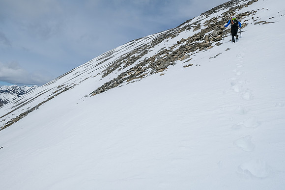 Phil ascends easy slopes to the summit of Haunted Peak.