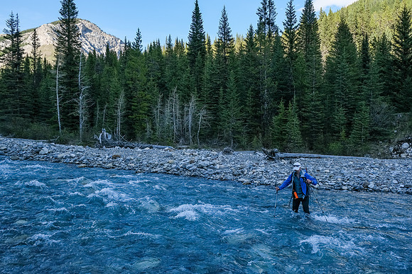 Crossing Stony Creek to stay on the trail.