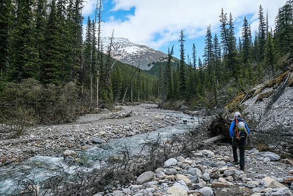 Hiking up the access creek. Haunted Peak is in the distance now, looking pretty easy.