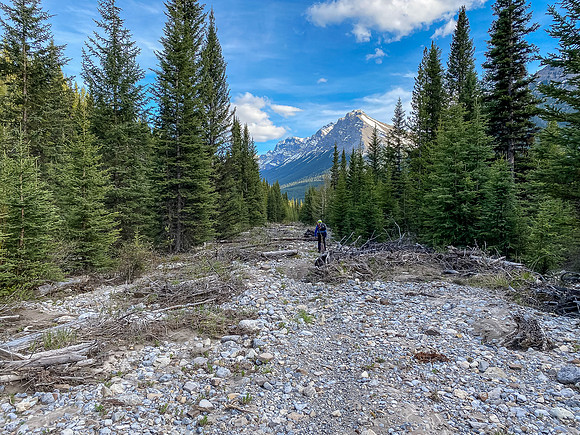 Biking back along the Cascade fire road. Cascade Mountain in the bg.