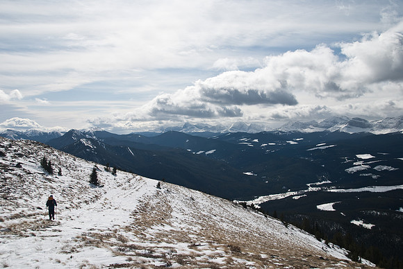 Descending the ridge.