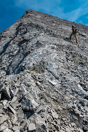 Easy scrambling to the summit on slabs and rubble.