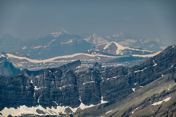 Views over Protection Mountain to Mount Temple and Victoria.