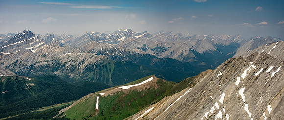 Noetic (L), Block, Bonnet, St. Bride, Douglas over Sawback Creek and the Cascade River.