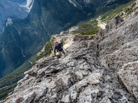 Looking back down the SW ridge and over the chimney / gully that almost ended our day for the third time.
